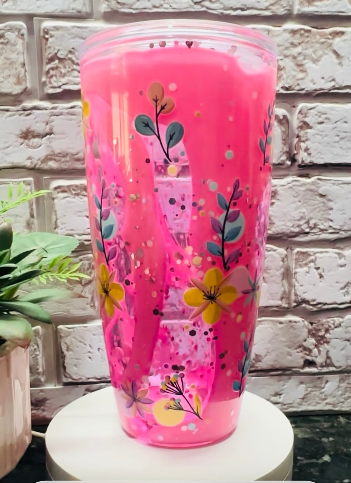 Pink Snow Globe Tumbler – Handmade Glitter Tumbler