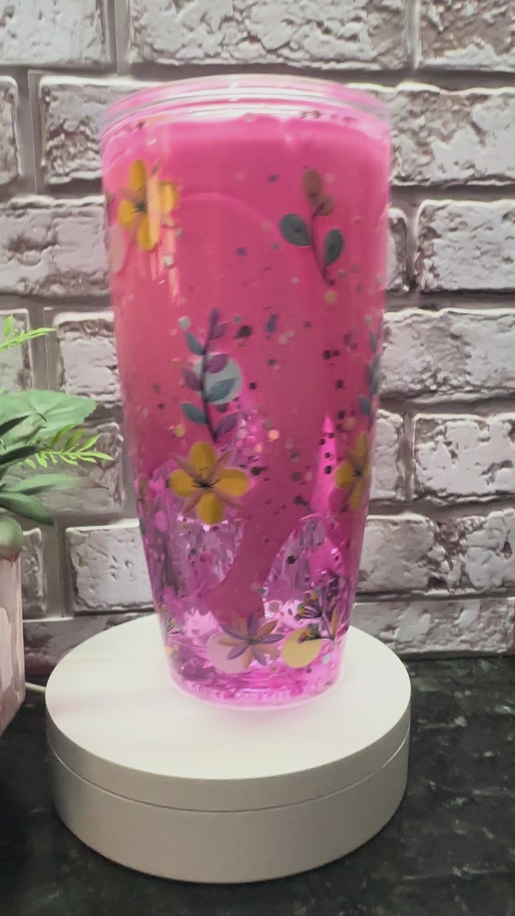 Pink Snow Globe Tumbler – Handmade Glitter Tumbler
