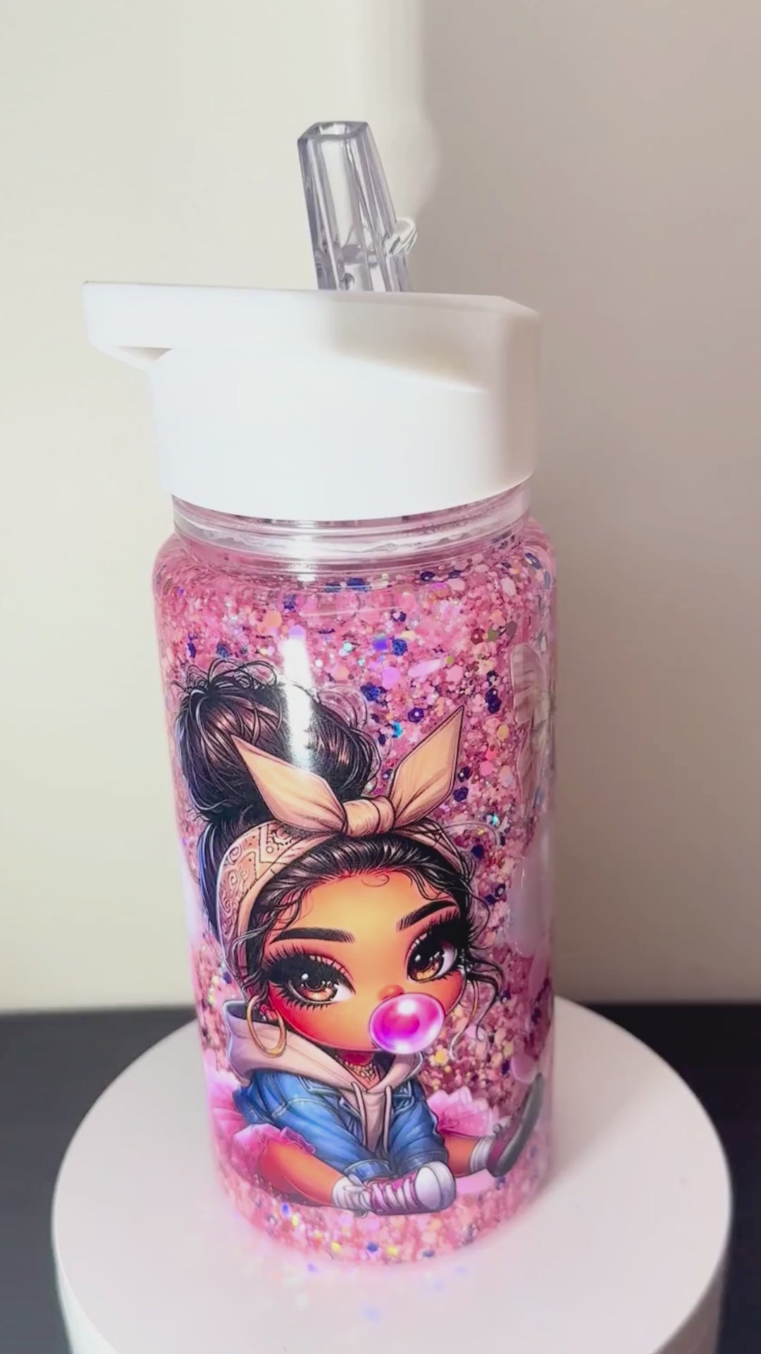 10oz Girls Glitter Snow Globe Drink Bottle.